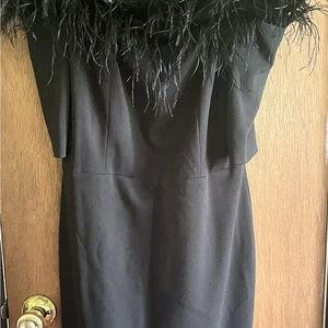Black feather trim sheath silhouette. Knee length. New without tags.